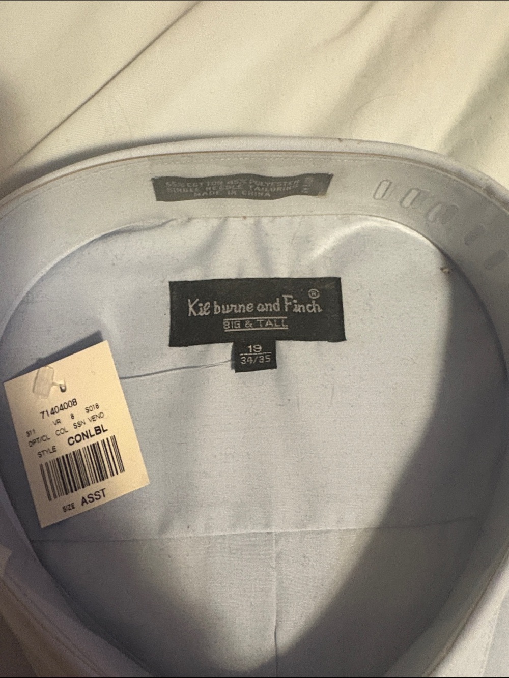 NWT Light Blue Men's Dress Shirt by Kilburne and Finch Size 19 (34/35) Big &Tall - Picture 5 of 9